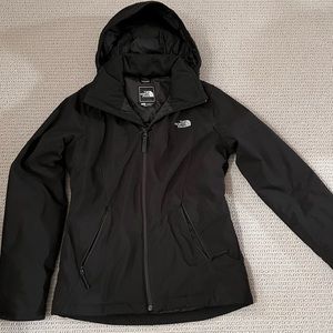 North Face women’s black ski jacket with detachable hood.  Worn once.